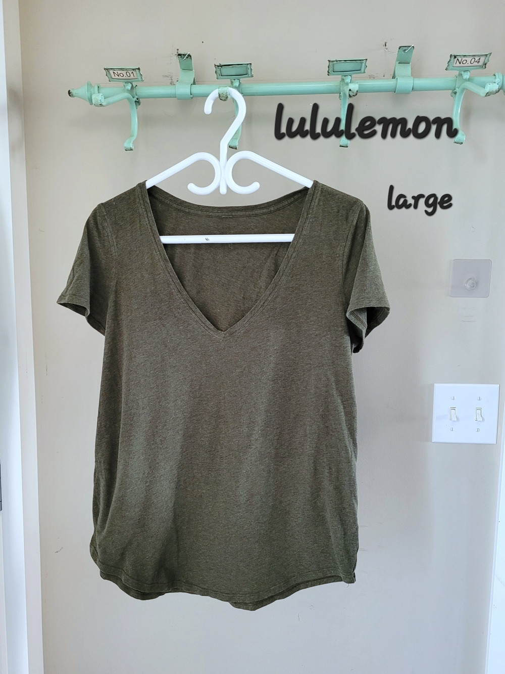 lululemon athletica Olive Green V-Neck Short Sleeve Top